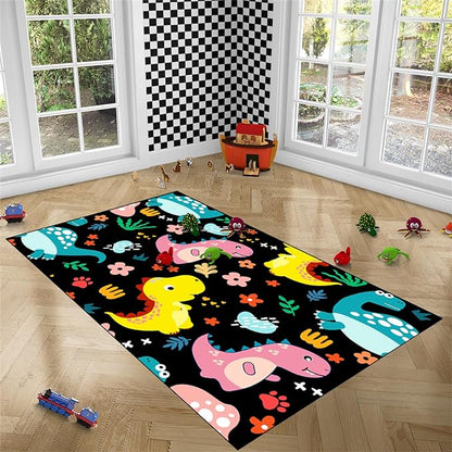 Dinosaur Rugs for Boys Bedroom - Dinosaur Pattern Area Rug Kids Bedroom Rug Kids Play Rugs for Boys Dinosaur Bedroom Decor for Boys Colorful Dinosaur Print Area Rug Kids Rugs for Bedroom,4'×5'