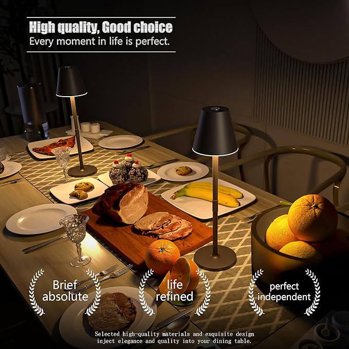 LED CordlessTable Lamp,4000mAh Rechargeable Battery Desk lamp,3 Level Brightness Beside Night Light, Minimalist Design, for Couple Dinner/Coffee Table/Restaurant/Bedroom(Kahaki-4PACK)