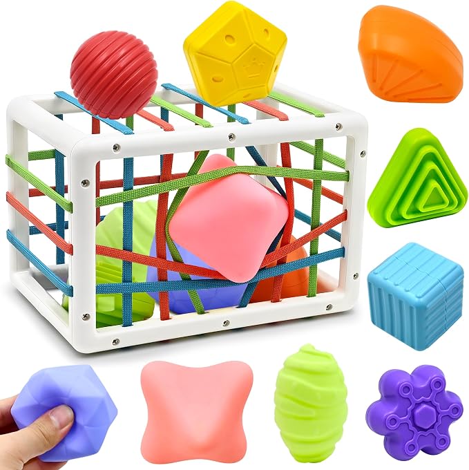 AiTuiTui Baby Sensory Montessori Activity Toys for 1 2 Year Old Boy Girl, Early Learning Develop Shape Sorter Cube with Soft Textured Balls for Infants Toddler Birthday or Easter Gifts