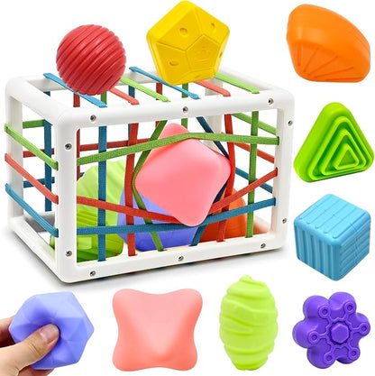AiTuiTui Baby Sensory Montessori Activity Toys for 1 2 Year Old Boy Girl, Early Learning Develop Shape Sorter Cube with Soft Textured Balls for Infants Toddler Birthday or Easter Gifts