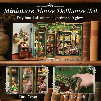 CUTEBEE Book Nook Kit, DIY Miniature House Kits for Adult and Teens, Dollhouse Booknook Tiny House, Bookshelf 3D Wooden Puzzle, DIY Craft Gifts for Family and Friends (Blossom Florists)