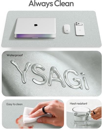 YSAGi Leather Desk Pad Protector, Office Desk Mat, Large Mouse Pad, Non-Slip PU Leather Desk Blotter, Laptop Desk Pad, Waterproof Desk Writing Pad for Office and Home (Silver, 47" x 17")