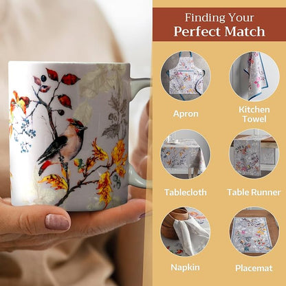Maison d' Hermine Coffee Mug with Handles Tea Cups (15 Ounce, Pack of 1) | Fine Bone China Coffee Mugs for Hot Beverages Cappuccino Latte Home Restaurant Spring Summer -Equinoxe - Grey - Sparrows