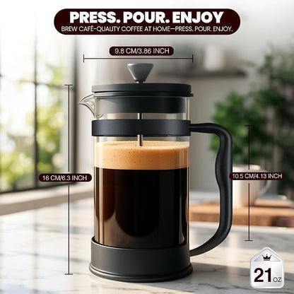 Utopia Kitchen Borosilicate Glass French Press Coffee Maker 21 Oz, Black | Heat-Resistant Cafetiere & Tea Maker, Thickened Glass Coffee Press for Travel and Camping