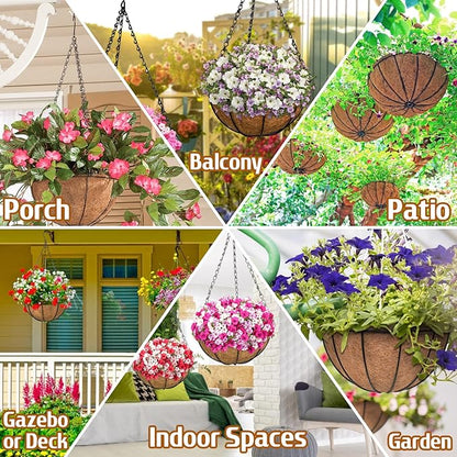 ZeeDix 6 Pack 10 Inch Metal Round Hanging Planter Basket with Coconut Liners Replacement, Hanging planters Baskets with Natural Coco Liner for Outdoor Indoor Planters Flowers Vegetables