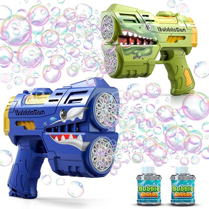 Jasny 2 Pack Bubble Guns for Kids, LED Light Up Rechargeable Bubbles Machine Blower with 2 Bottles Refill Solution for Toddlers 4-8, Wedding Birthday Gift