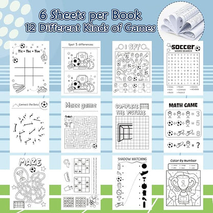 Dvbonike 24Pcs Soccer Activity Books for Kids - Football Mini Fun Games Coloring Book in Bulk Animals Sport Goal Party Favors Goodie Bags Stuffers for Birthday Classroom School Rewards Supplies