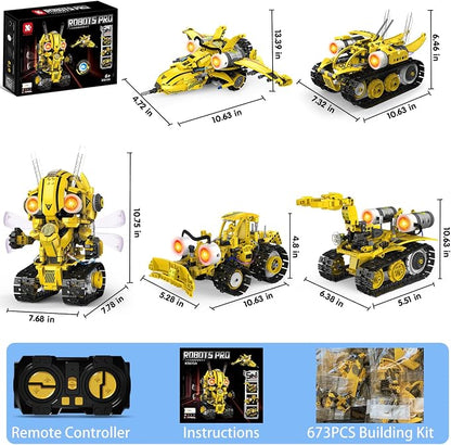 Ivrmtal Robot Building Toys for Kids, 5-in-1 Remote & APP Controlled STEM Building Set for Boys Age 8-12 Technic Coding Robotic Kit Led-Lights Easter Gift for Kids Age 8 9 10 11 12 13 14+ (673pcs)