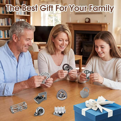 Wettarn 9 Pcs Metal Brain Teaser Puzzles 3D Steel Puzzle Set for Adults IQ Logic Challenge Disentanglement Unlock Interlocking Games Smart Logic Test Toys for Adults Mind Challenge(Engaging Style)