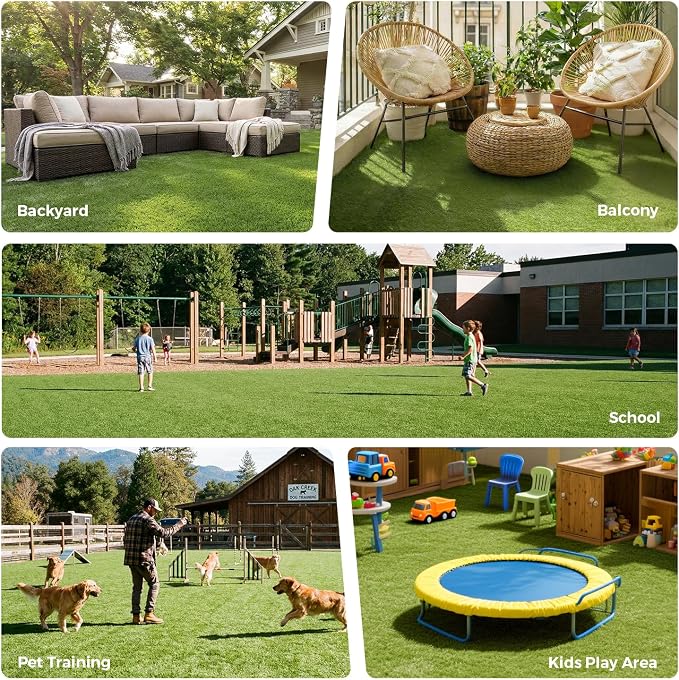 Artificial Grass Rug Indoor Outdoor, 5 x 6FT Faux Grass Turf with Drainage Holes, Realistic Artificial Lawn Rug Dog Pets Mat, Turf Carpet for Garden Lawn Landscape Balcony Patio Backyard Decor