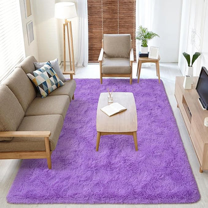 Softlife Ultra Soft Fluffy Area Rugs for Bedroom, Girls and Boys Room Kids Room Nursery Large Rug, 5.3 x 7.6 Feet Shaggy Fur Indoor Plush Modern Floor Carpet for Living Room Christmas Decor, Purple