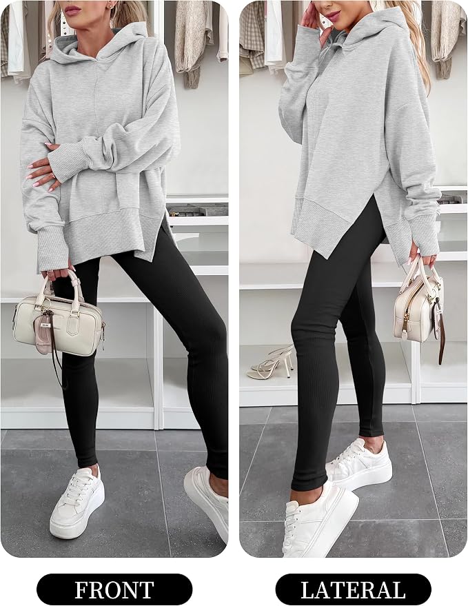 ANRABESS Womens Oversized Hoodies Long Sleeve Fleece Side Slit Hooded Sweatshirts Pullover 2026 Fall Outfits Y2K Clothes