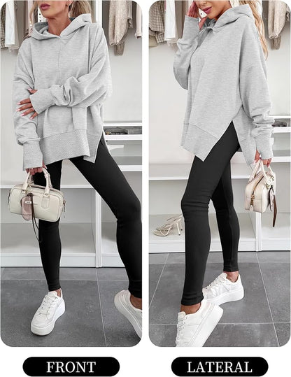 ANRABESS Womens Oversized Hoodies Long Sleeve Fleece Side Slit Hooded Sweatshirts Pullover 2026 Fall Outfits Y2K Clothes