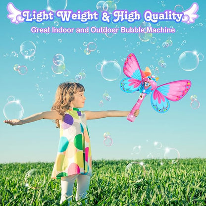 Sitodier Bubble Machine for Kids | Butterfly Bubbles Wand Blower for Toddlers 1000+ Bubbles per Minute | Outdoor Indoor Bubbles Blowing Toys Birthday Gift for Girls Bubble Solution Included
