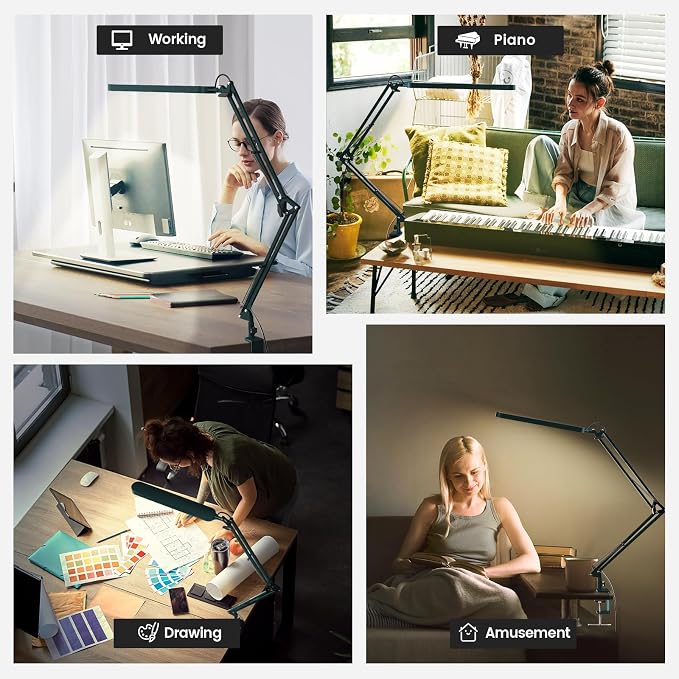SKYLEO Desk Lamp - LED Desk Light - 5 Color Modes X 11 Brightness Levels - Adjustable Swing Arm - Timmer & Memory Function - 12W Lamp for Desk - Green