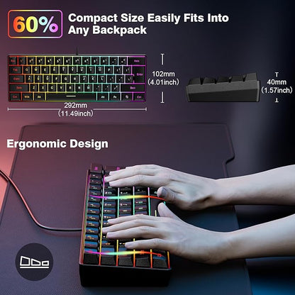 Snpurdiri 60% Wired Gaming Keyboard, 61 Keys RGB (Black) | Backlit Ultra-Compact Mini Gaming Keyboard for PC/Mac Gamer, Typist, Travel, Easy to Carry on Business Trip