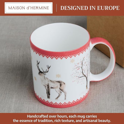 Maison d' Hermine Coffee Mug with Handles Tea Cups (12 Ounce, Pack of 2) | Fine Bone China Coffee Mugs for Hot Beverages Cappuccino Latte Home Restaurant Hotel Spring Summer -Rural Christmas