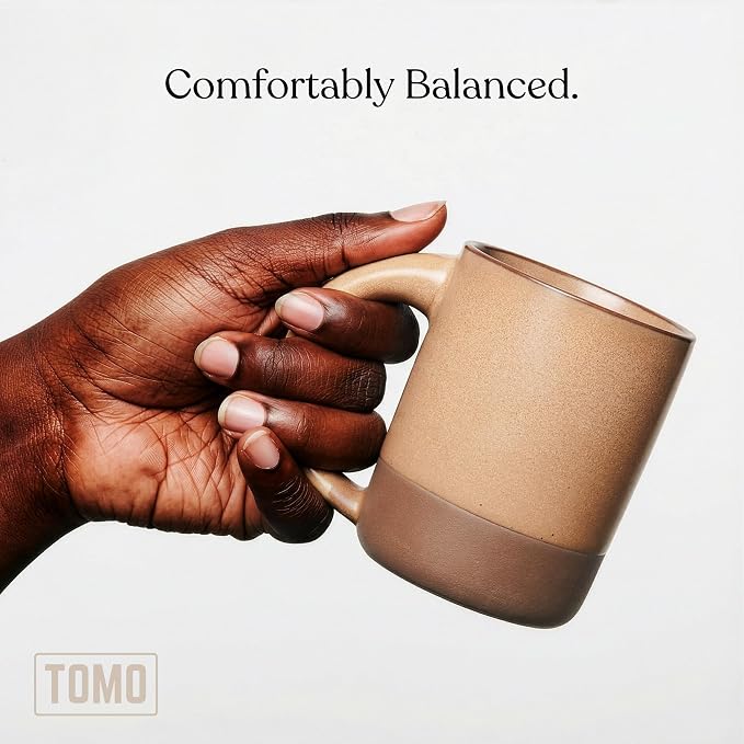 TOMO Mugs Set of 2, 12oz Modern Stoneware Coffee Mugs, Large Handle Ceramic Drinkware - Wheat