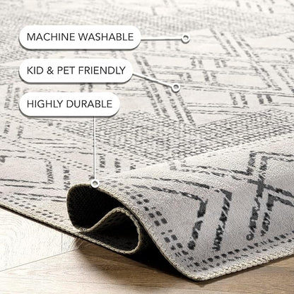 nuLOOM Mia Machine Washable Geometric Medallion Runner Rug, 2' 6" x 8', Light Grey, Rectangular