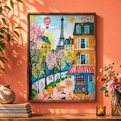 Cross & Glory – Morning at Café Lisle – 1000 Piece Jigsaw Puzzle for Adults | Paris Folk Art Puzzle | Bright Eiffel Tower Café Scene | Premium Quality 1000 Piece Puzzle for Adults