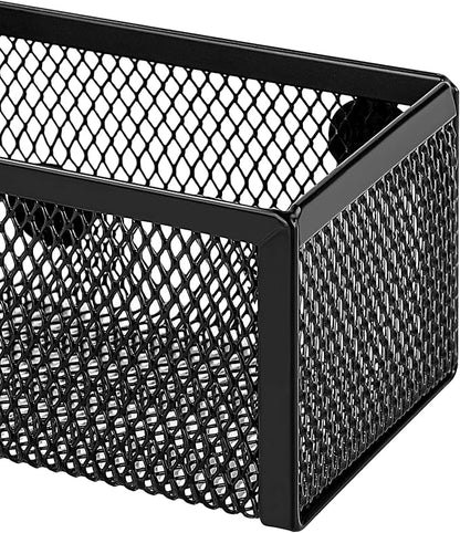 Amazon Basics Magnetic Storage Baskets, Mesh Organizers for Office Supplies and Workspace, 6" x 2.5" x 2.2", Black, 3-Pack