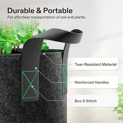 VIVOSUN 5-Pack 25 Gallon Plant Grow Bags, Heavy Duty Thickened Nonwoven Fabric Pots with Handles