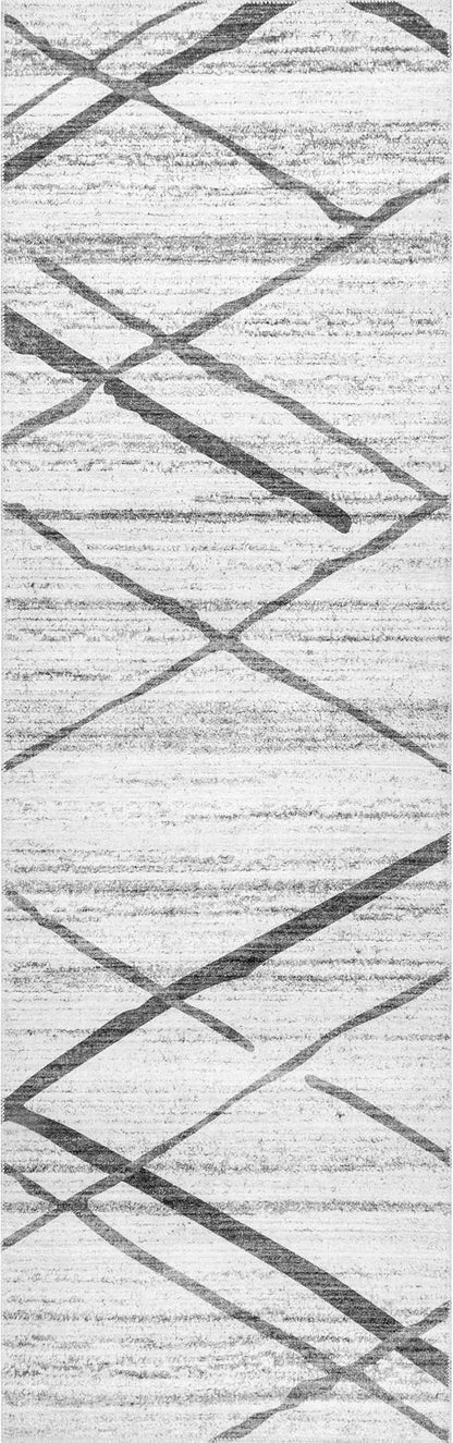 nuLOOM Trellis Stripes Machine Washable Ultra Thin Runner Rug, 2' 6" x 8', Light Grey