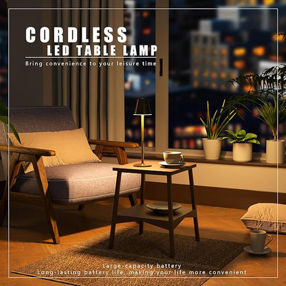2 Pack LED CordlessTable Lamp,4000mAh Rechargeable Battery Desk lamp,3 Level Brightness Night Light, Metal Shell,Simple Design, for Couple Dinner/Coffee Table/Restaurant/Bedroom(Vintage Copper 2pack)