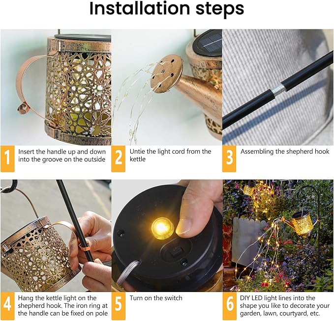 Solar Lights Outdoor Decorative, Metal Watering Can Lights Waterproof, Small Hanging Garden Decor Yard Outside Patio Lawn, Gifts for Mom Grandma Women Birthday(Warm White)