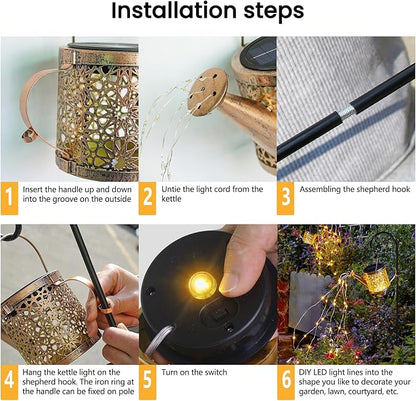 Solar Lights Outdoor Decorative, Metal Watering Can Lights Waterproof, Small Hanging Garden Decor Yard Outside Patio Lawn, Gifts for Mom Grandma Women Birthday(Warm White)