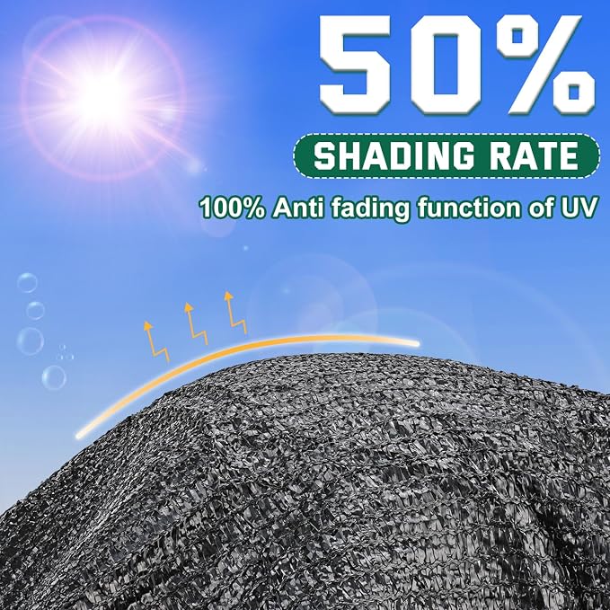 Kesfitt 50% Shade Cloth 8x20 ft, Breathable HDPE Mesh Sun Shade Tarp for Garden & Greenhouse, UV Resistant Outdoor Shade Fabric with Copper Grommets for Plants, Patio, Yard