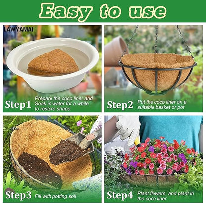 Y&M 4pcs 18“ Round Coconut Fiber Liner, 18'' Coco Liner Pre-Formed Replacement for Wall Hanging Planter Basket