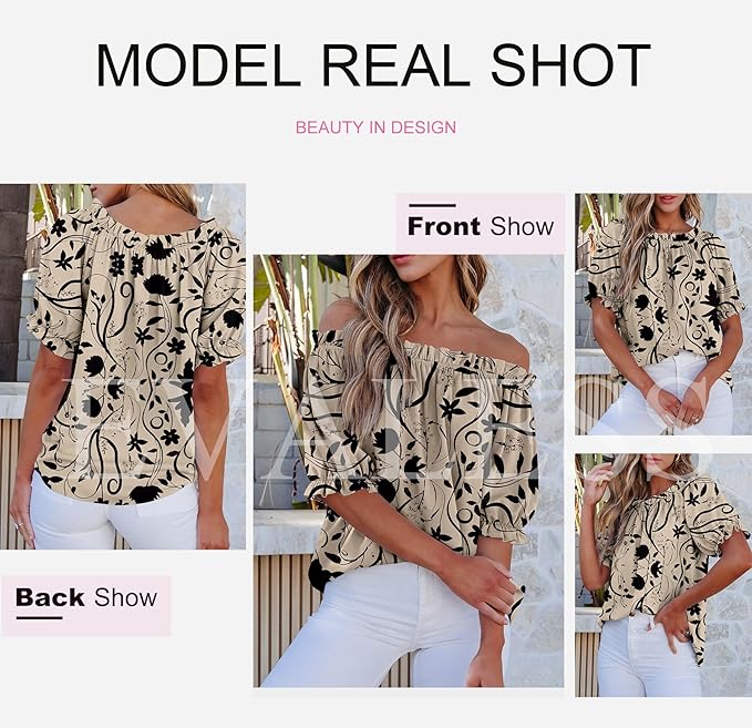 EVALESS Womens Tops Off The Shoulder Blouses for Women Dressy Casual Cute Puff Sleeve T Shirts Fashion 2026
