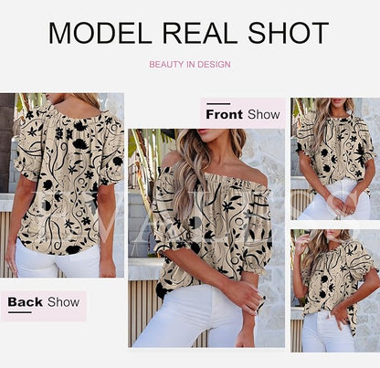 EVALESS Womens Tops Off The Shoulder Blouses for Women Dressy Casual Cute Puff Sleeve T Shirts Fashion 2026
