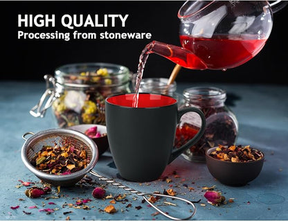 MIAMIO - Coffee Mugs Set of 6 (12 oz) - Le Papillon (Red) - Daily Table Set | Ceramic coffee mugs for coffee, cappuccino and tea, 12 oz for everyday use - dishwasher safe - practical for daily use