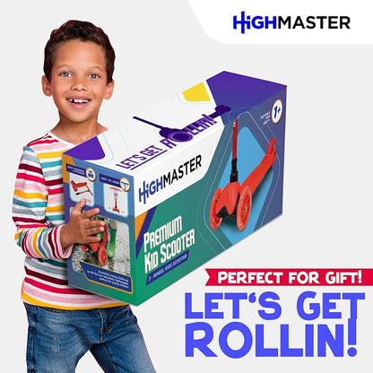 HighMaster Kids Scooter – 3 Wheel Kick Scooter for Children and Toddlers – Adjustable Handlebar with LED Wheel Lights – Indoor and Outdoor Fun