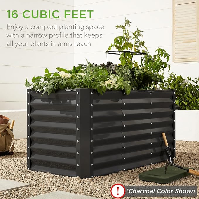 Best Choice Products 4x2x2ft Outdoor Metal Raised Garden Bed, Deep Root Planter Box for Vegetables, Flowers, Herbs, and Succulents w/ 119 Gallon Capacity - Dark Green