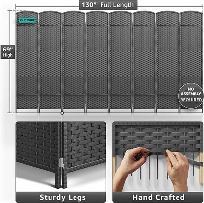 Sorbus 8 Panel Room Divider 6 ft. Tall - Privacy Screen, Extra Wide Double Hinged Panels, Mesh Hand-Woven Design, Partition Room Dividers and Folding Privacy Screens, Wall Divider for Room Separation