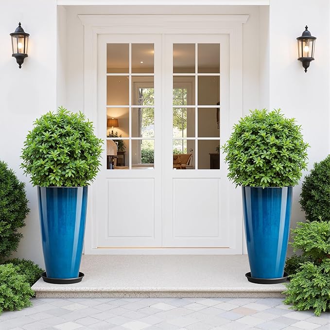 QCQHDU 21 inch Tall Planters for Outdoor & Indoor Plants, Set of 2 Large Outdoor Planters with Drainage Hole for Front Porch, Patio, Garden, Home Decor, Blue