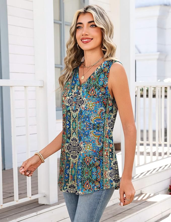 Zeagoo Tank Tops for Women 2026 Summer Top Henley Shirts Dressy Casual Loose Fit V-Neck Button Down Sleeveless Tshirt Blouse