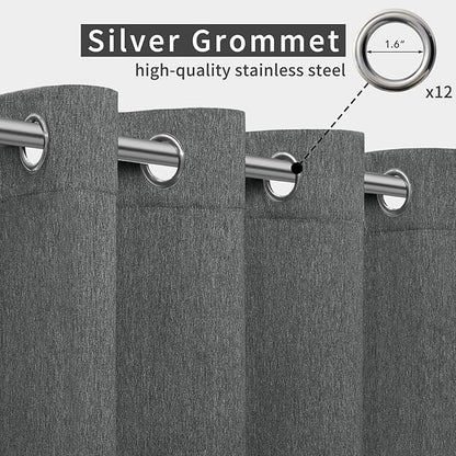 Easy-Going Linen Look Outdoor Curtains Waterproof Windproof Porch Curtains, Soft Thicken Outdoor Privacy Curtains for Patio, Gazebo, Grommet Top and Tab Bottom Drape, 1 Panel, 110x108 inch, Dark Grey