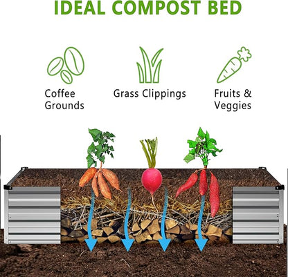 12x4x1FT Galvanized Raised Garden Bed Kit,Vegetable Boxes-Rectangle Metal Flower Box,Large Planter Raised Beds Outdoor Garden for Planting,Fruit,Herb-Silver