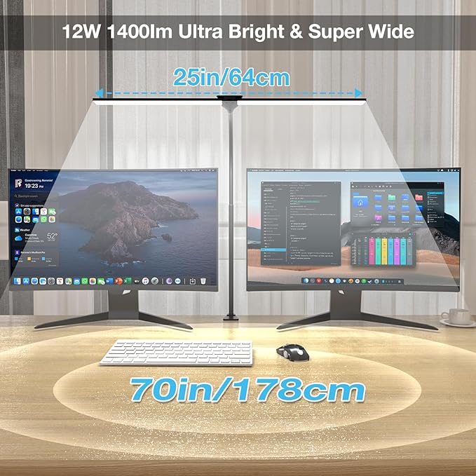 LED Desk Lamp for Home Office,Bright Double Head Desk Lamp with Clamp,Dimmable 5 Color Modes Desk Lighting,12W Eye-Caring Architect Table Lamp for Workbench,Monitor,Reading,Study,1400lm