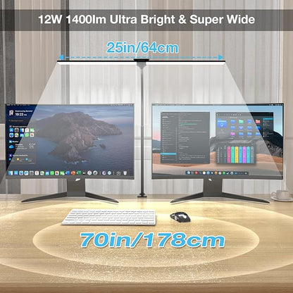 LED Desk Lamp for Home Office,Bright Double Head Desk Lamp with Clamp,Dimmable 5 Color Modes Desk Lighting,12W Eye-Caring Architect Table Lamp for Workbench,Monitor,Reading,Study,1400lm