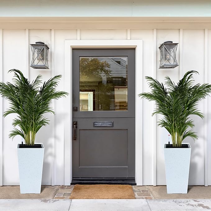 GarveeLife 22.5" Tall Planters Set of 2, Outdoor&Indoor Black Planter Pots, High Front Porch Planter Pots With Drainage Holes&Water Level Monitor&Inner Bucket, Automatic Watering, White and Black Dots