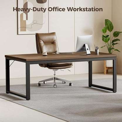 Mericonia 40 Inch Computer Desk, 1.2" Thick Small Office Table, Walnut | Modern Simple Style, Heavy Duty Industrial Frame, Small Study & Writing Table for Home Bedroom Work