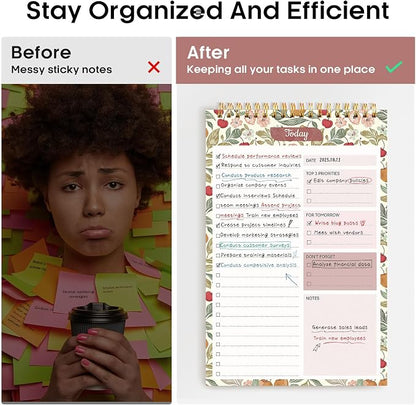 Taja To Do List Notepad, Undated Daily Planner for Work and Goal Setting | Cherry Orchard, 52 Sheets, 9.8" x 6.5" , for Office, Home and school, Daily Task Planning, Notes and Everyday Organization