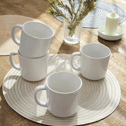 famiware Moonlight Coffee Mug Set of 4, 14oz Mug Set with Linen Finish, Coffee Cup Set with Handle for Latte, Cappuccino, Tea, Hot Cocoa, Microwave and Dishwasher Safe, White