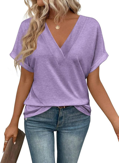 T Shirts Short Sleeve V Neck Tees Womens Tops Beach Vacation Fashion Clothes 2026 Casual Summer Spring Fall Outfits