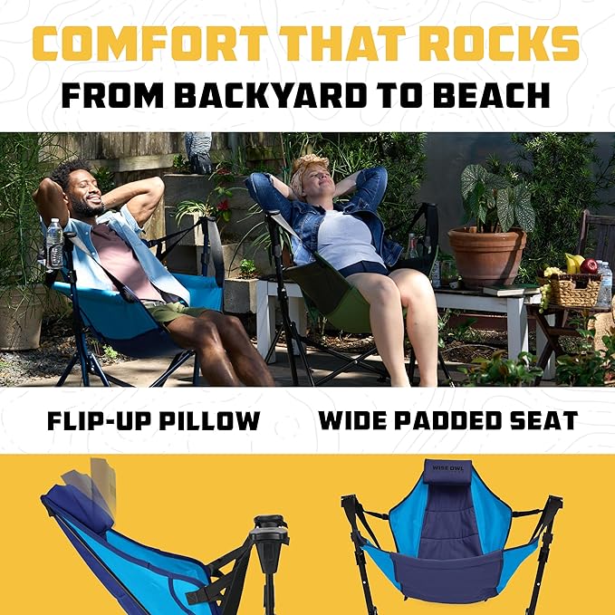 Wise Owl Outfitters Hammock Chair for Adults – Comfortable Portable Folding Rocking Camping Chair with Carry Bag – Great for Lawn, Campsite & Outdoors